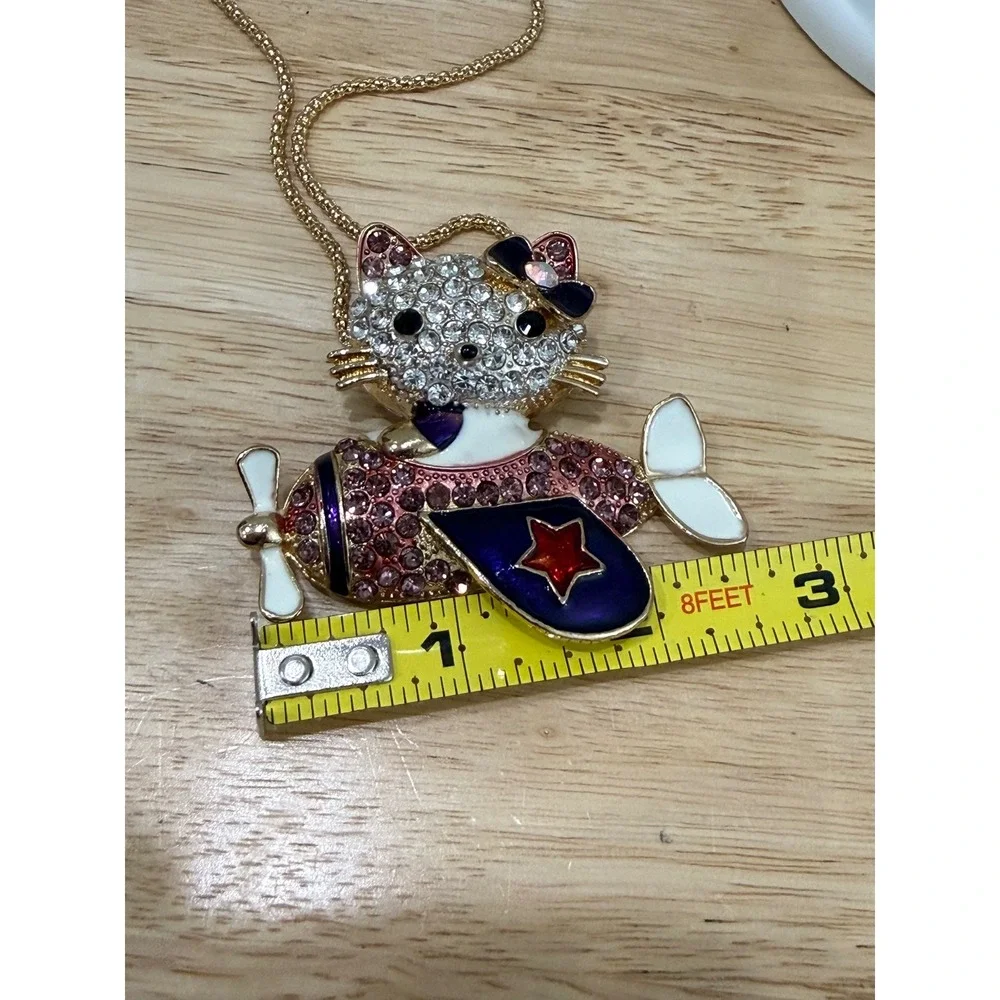 Betsey Johnson Hello Kitty Airplane "Come Fly with Me" Rhinestone Necklace - Picture 8 of 9